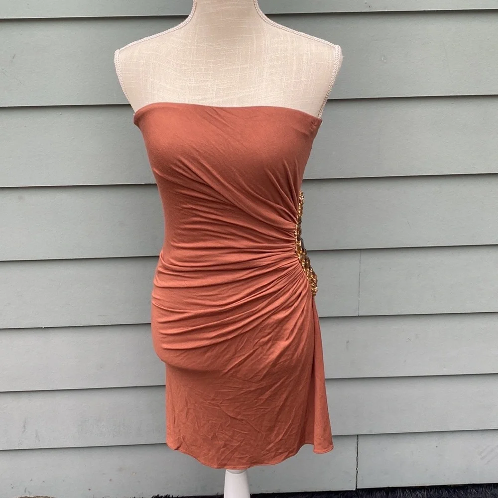 Sky brand rhinestone embellished strapless body con cocktail club dress - Picture 3 of 9